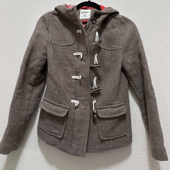 Old Navy Women's Brown Wool Blend Hooded Toggle Zip Coat - Picture 2 of 7